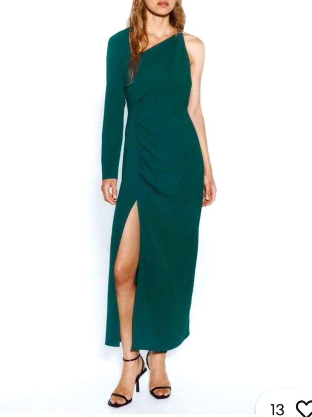 ZARA WOMAN METAL PIECE ASYMMETRIC MIDI DRESS GREEN/BLUE